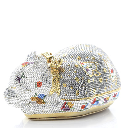 Judith Leiber Swarovski Crystal Sleeping Cat Minaudiere Clutch Silver Gold Multicolor 3 of 10
