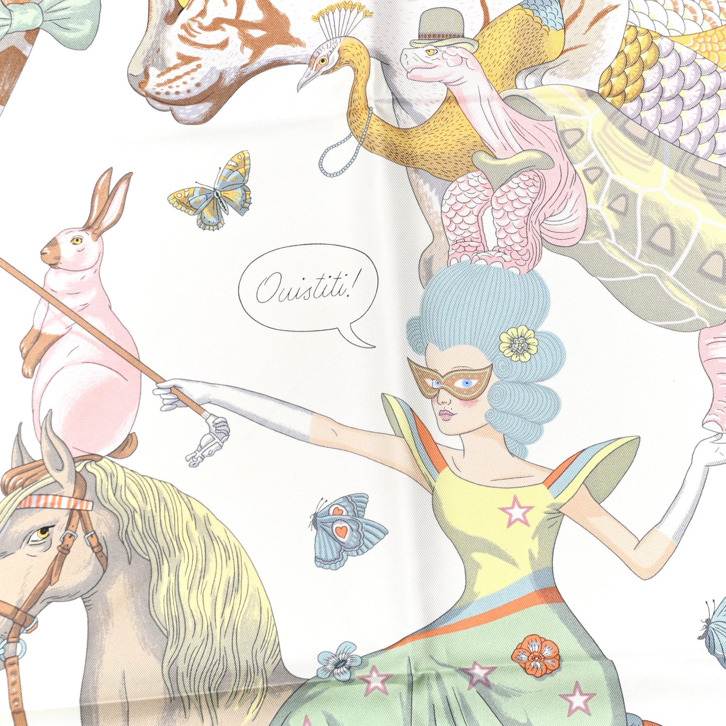 Silk Hermes Story Scarf 90 White Beige Multicolor