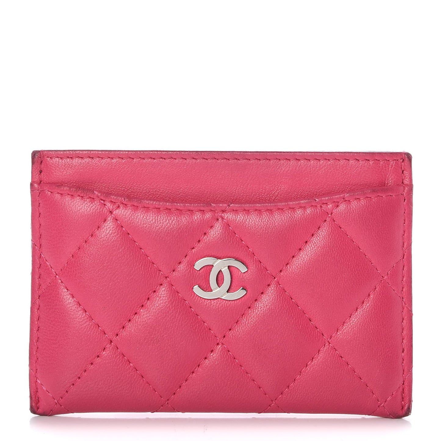 Lambskin Quilted Card Holder Fuchsia