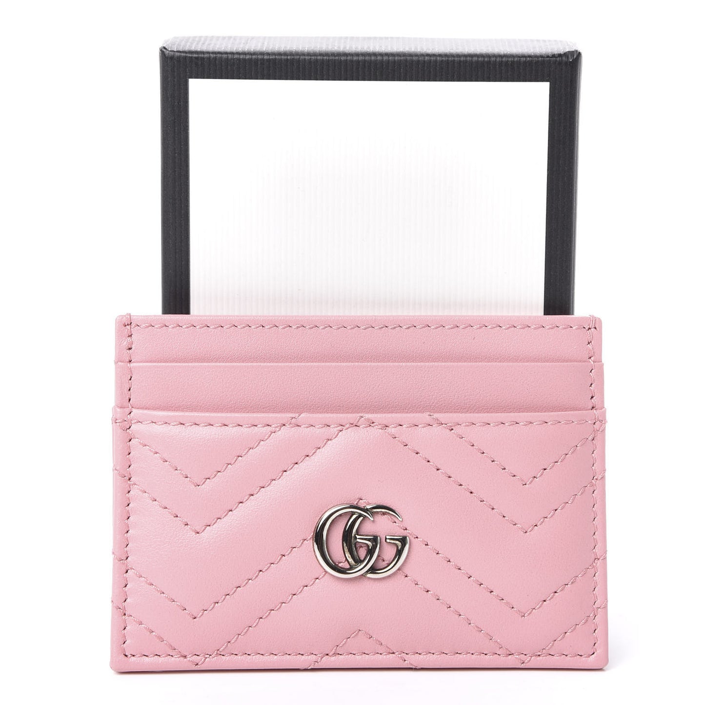Calfskin Matelasse GG Marmont Card Holder Wild Rose