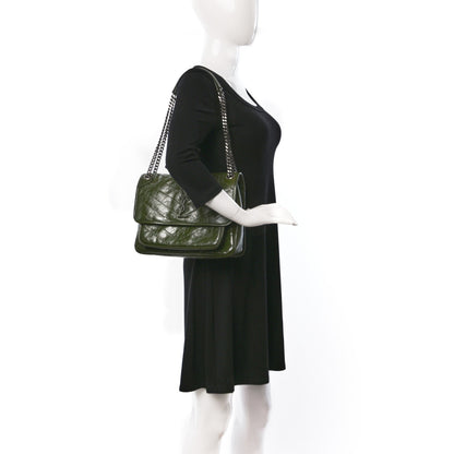 Saint Laurent Crinkled Calfskin Matelasse Monogram Medium Niki Chain Satchel Dark Pine 2 of 8