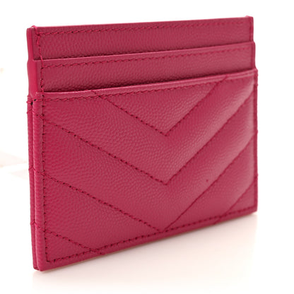 Saint Laurent Grain De Poudre Matelasse Chevron Monogram Credit Card Case Fresh Fuxia 2 of 7