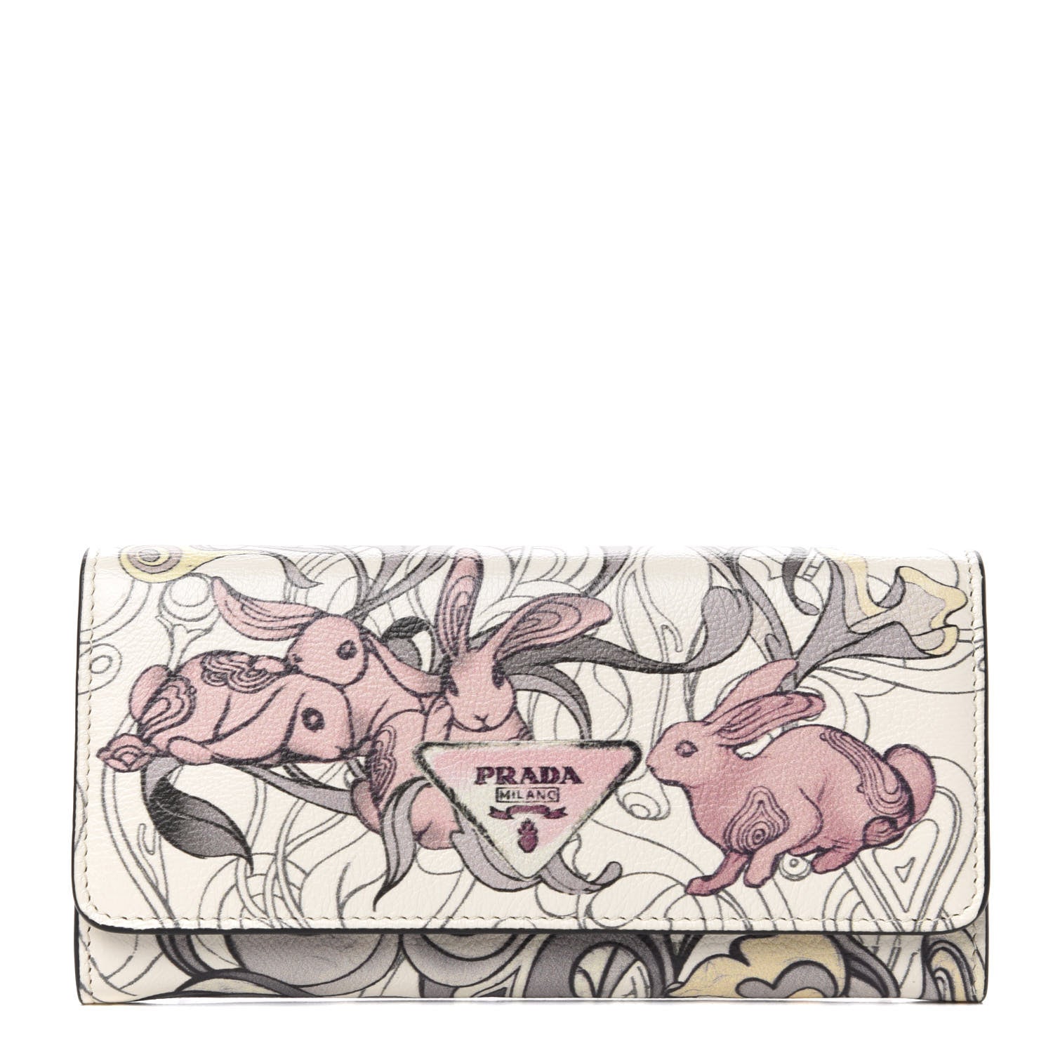 Prada X JAMES JEAN Glace Calfskin Rabbit Print Continental Wallet Opaline 1 of 7