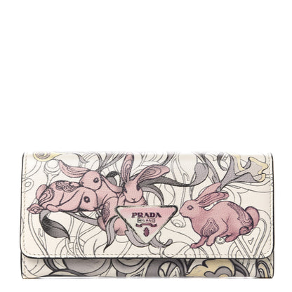 Prada X JAMES JEAN Glace Calfskin Rabbit Print Continental Wallet Opaline 1 of 7