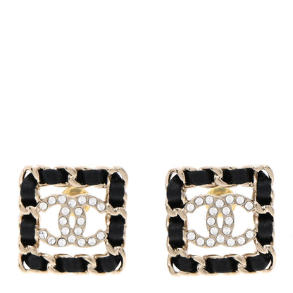 Chanel Crystal Lambskin Chain Sergeant Chanel Stud Earrings Black Gold 1 of 5