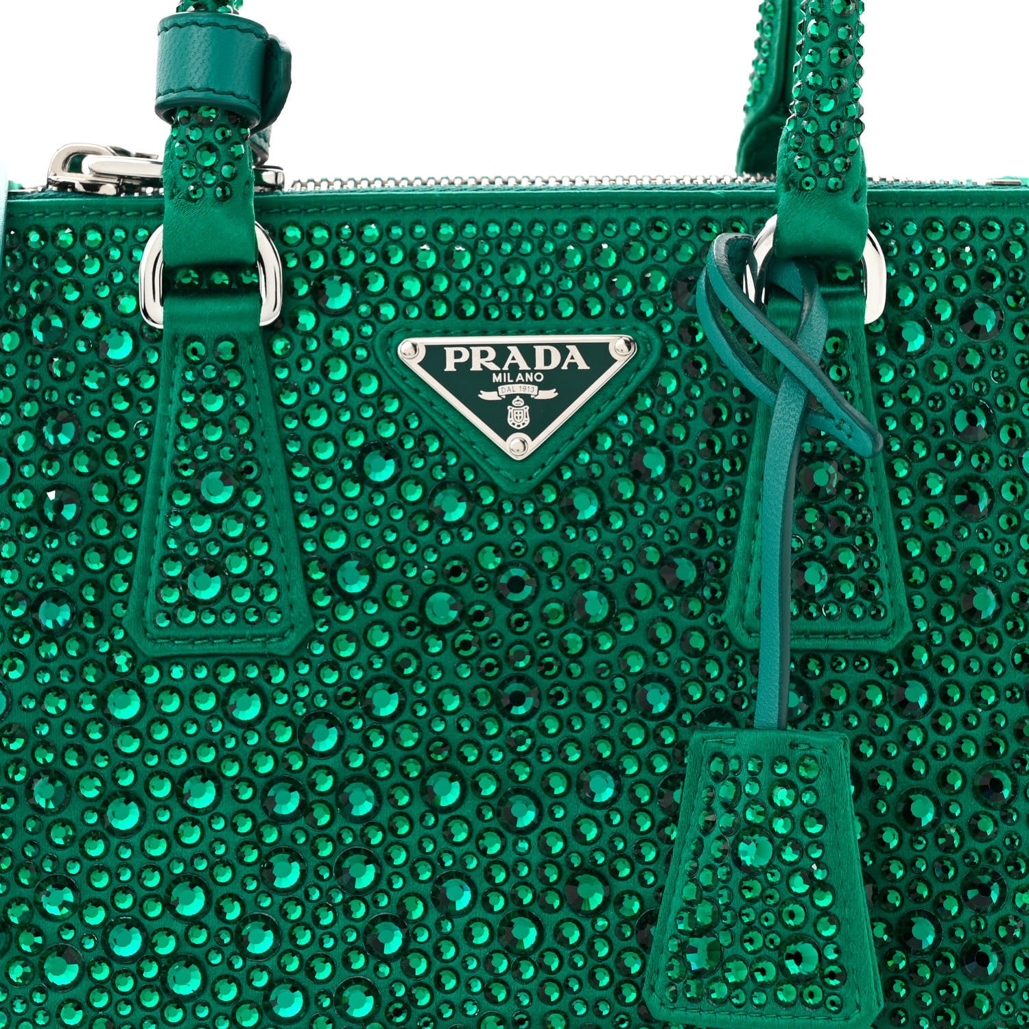 Prada Satin Crystal Mini Galleria Double Zip Tote Mango 8 of 10