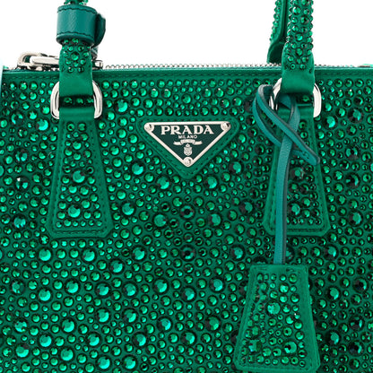 Prada Satin Crystal Mini Galleria Double Zip Tote Mango 8 of 10