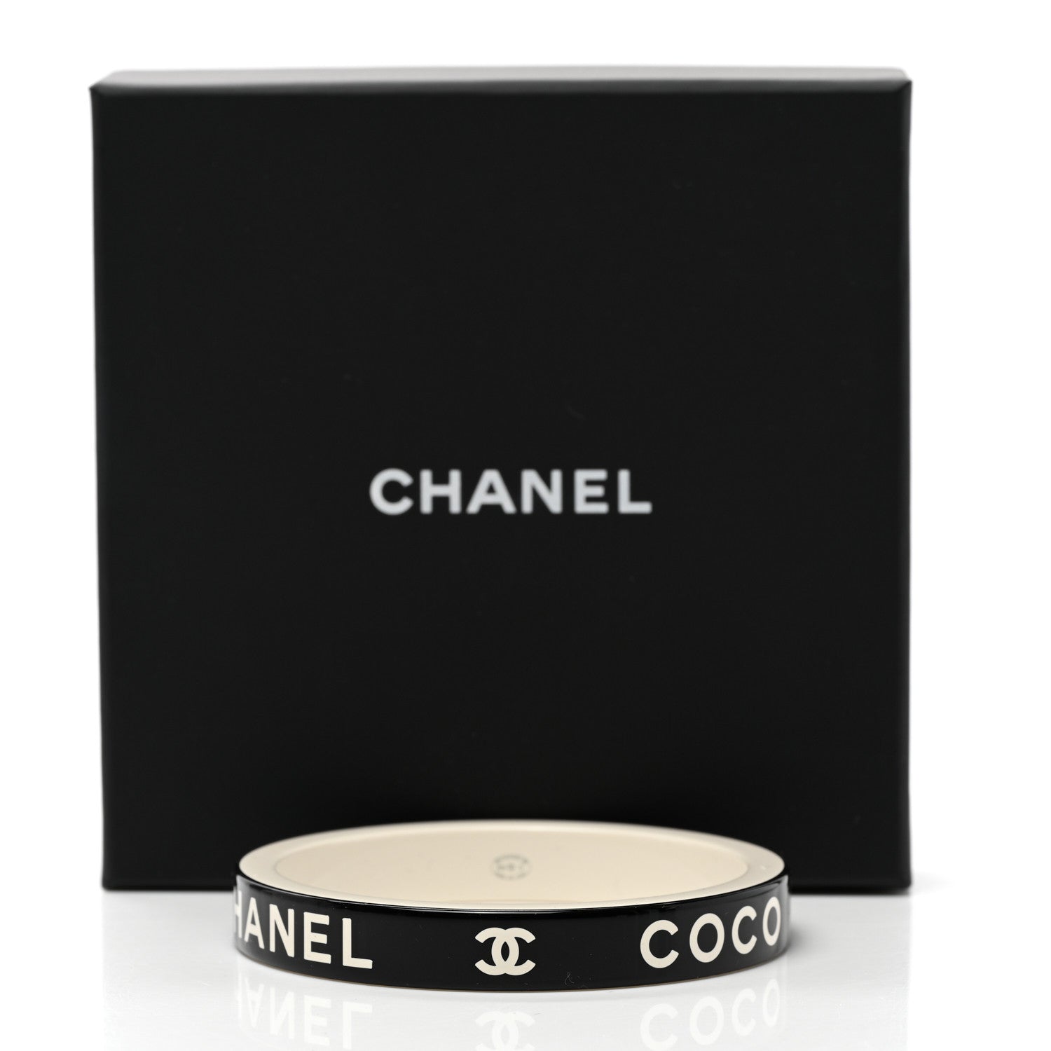 Chanel Resin Logo Bangle Bracelet Black White 6 of 6