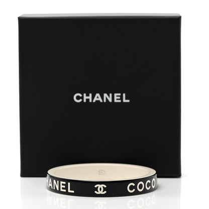 Chanel Resin Logo Bangle Bracelet Black White 6 of 6