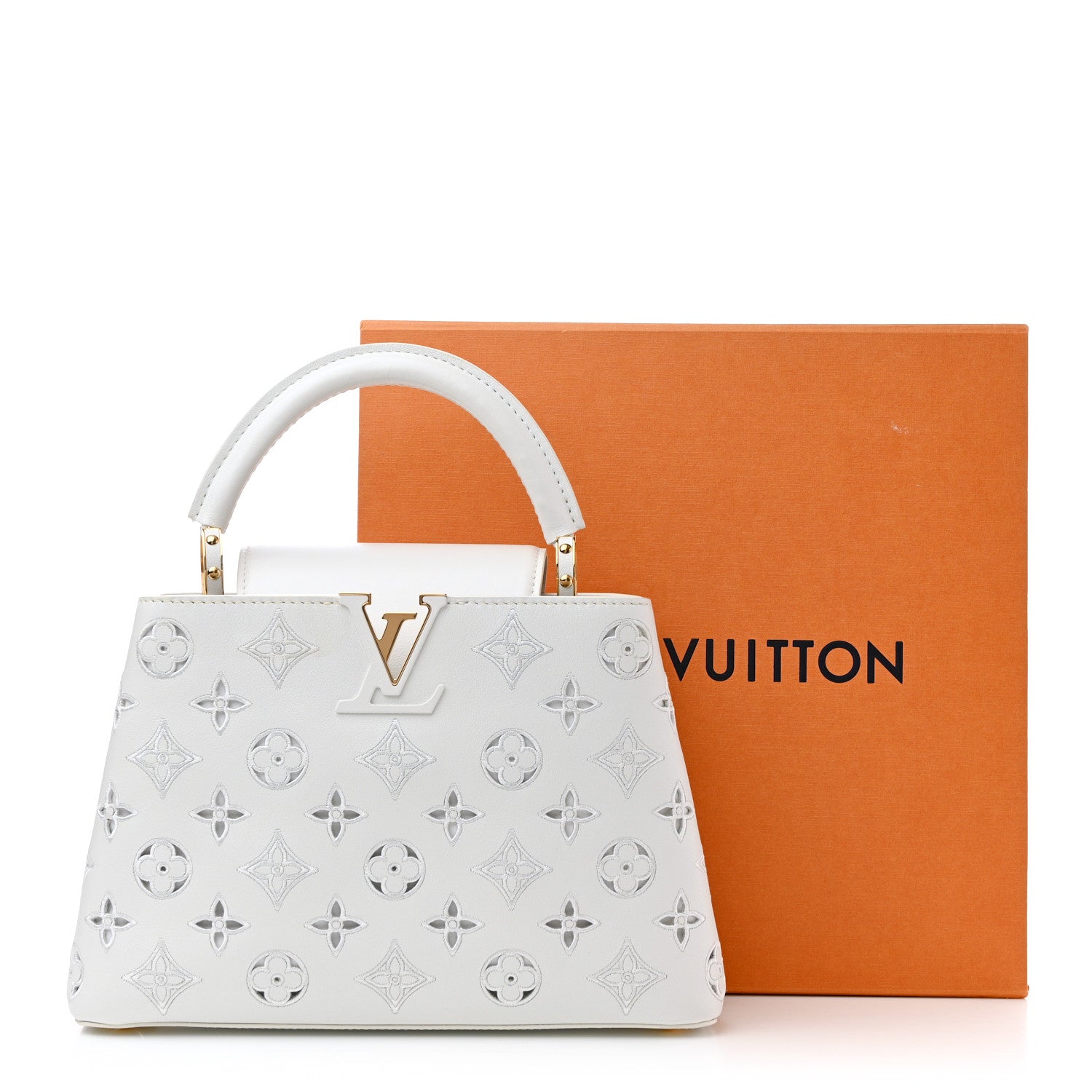 Louis Vuitton Calfskin LV Broderie Capucines BB White 16 of 16