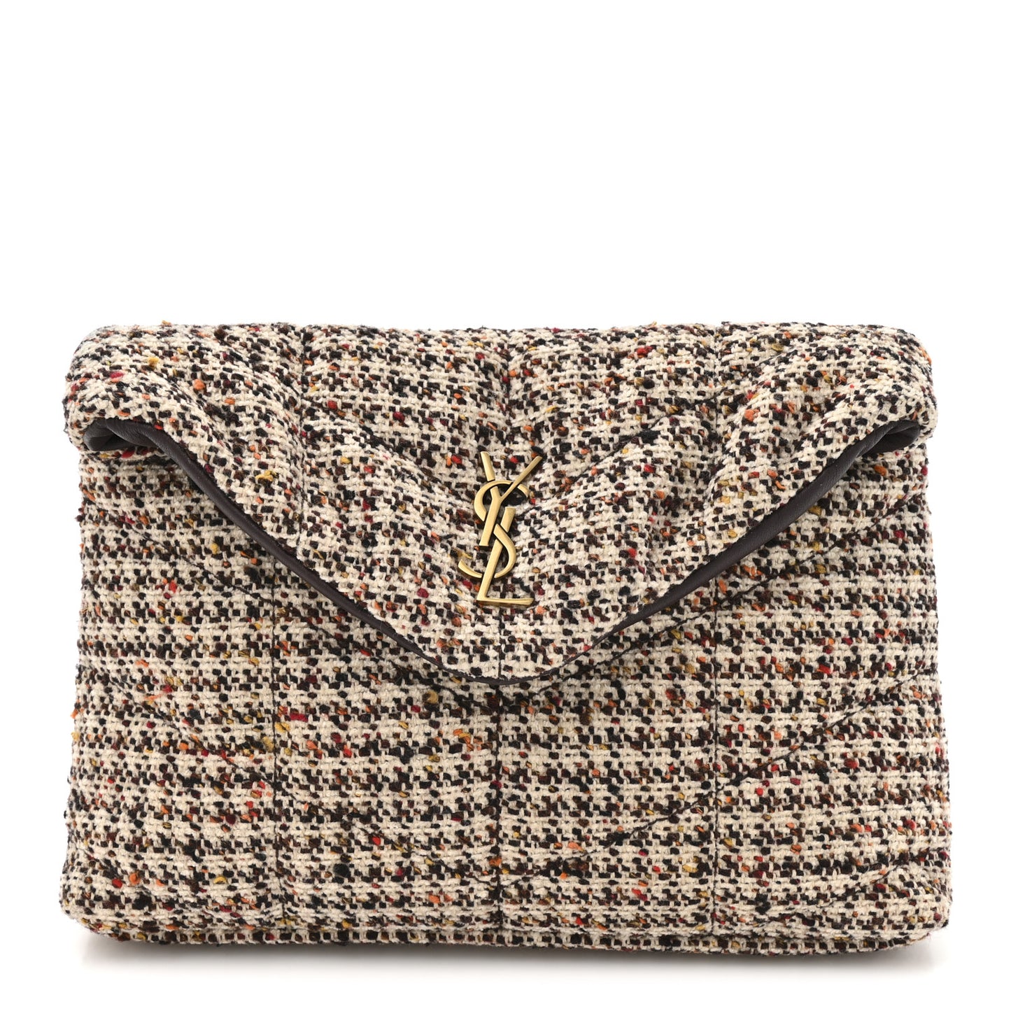 Tweed Quilted Loulou Puffer Monogram Pouch Clutch Beige Umber Multicolor