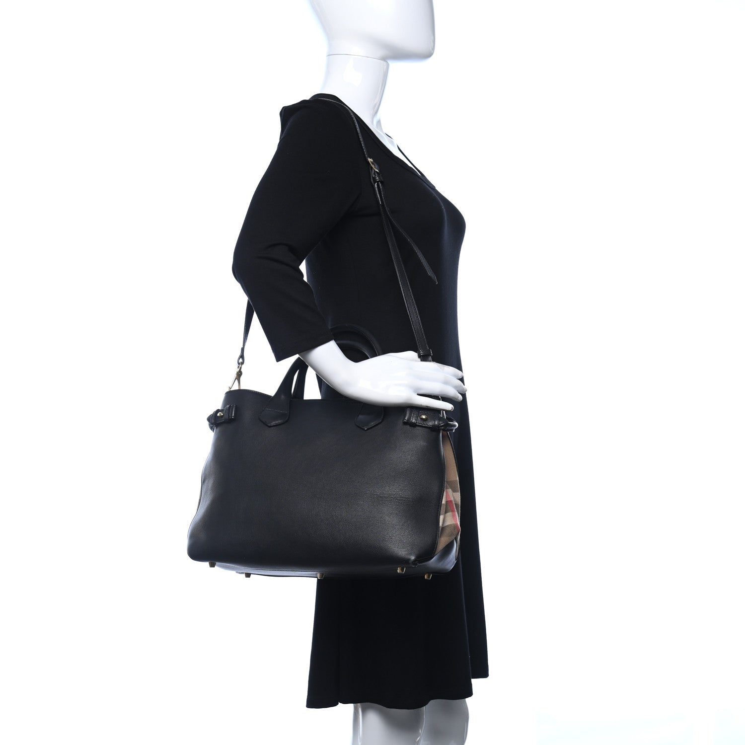 Burberry Calfskin House Check Small Banner Tote Black 2 of 13