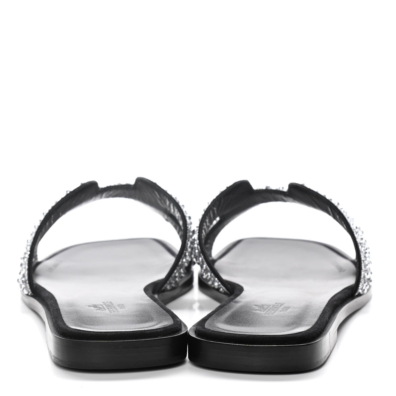 Hermes Velvet Goatskin Crystal Beads Oran Sandals 38 Gris Argente Black 6 of 12