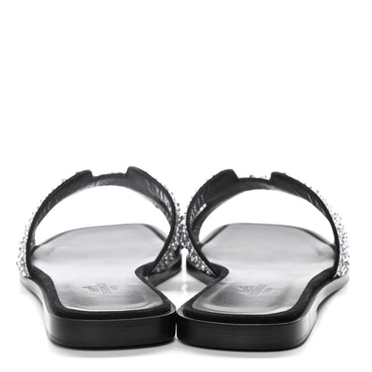 Hermes Velvet Goatskin Crystal Beads Oran Sandals 38 Gris Argente Black 6 of 12