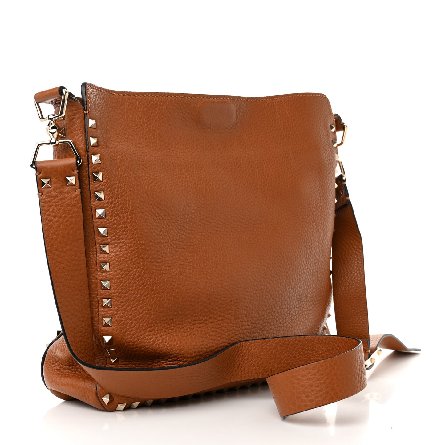 Pebbled Calfskin Large Rockstud Flip-Lock Messenger Bag Light Cuir
