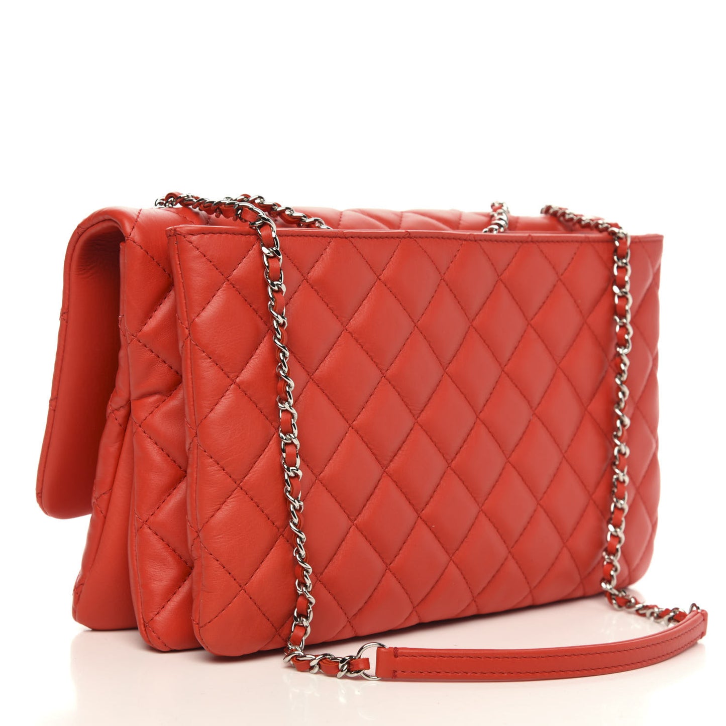 Lambskin Quilted 3 Flap Bag Red
