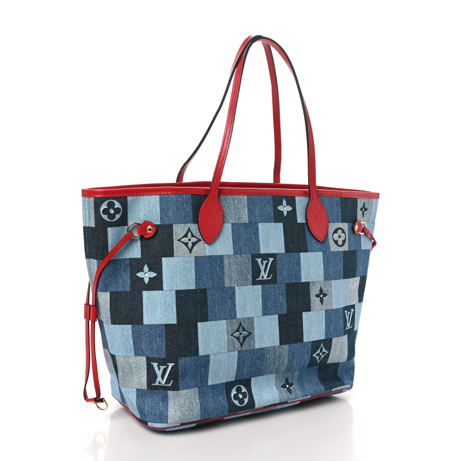 Louis Vuitton Denim Damier Monogram Patchwork Neverfull Blue Rouge 4 of 11