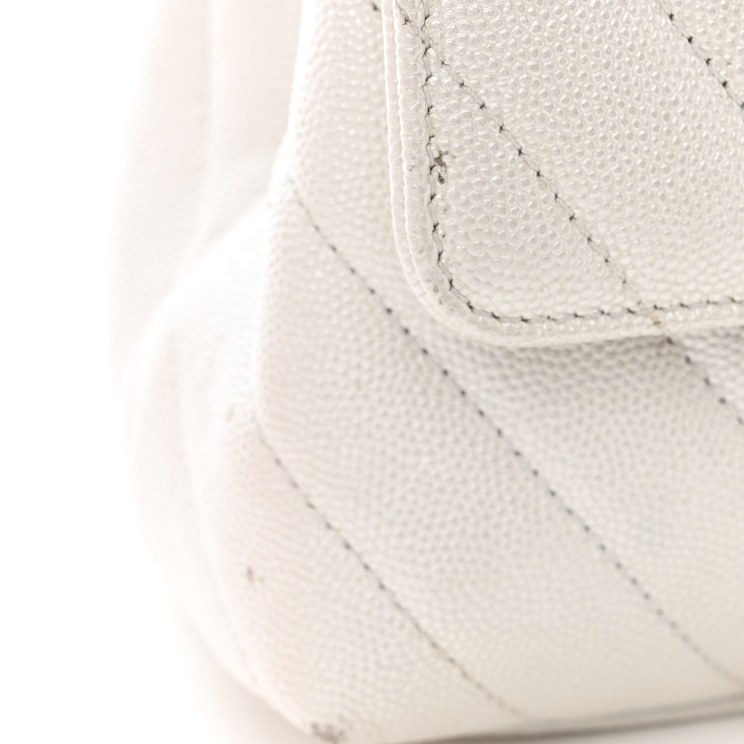 Iridescent Caviar Chevron Quilted Mini Coco Handle Flap White