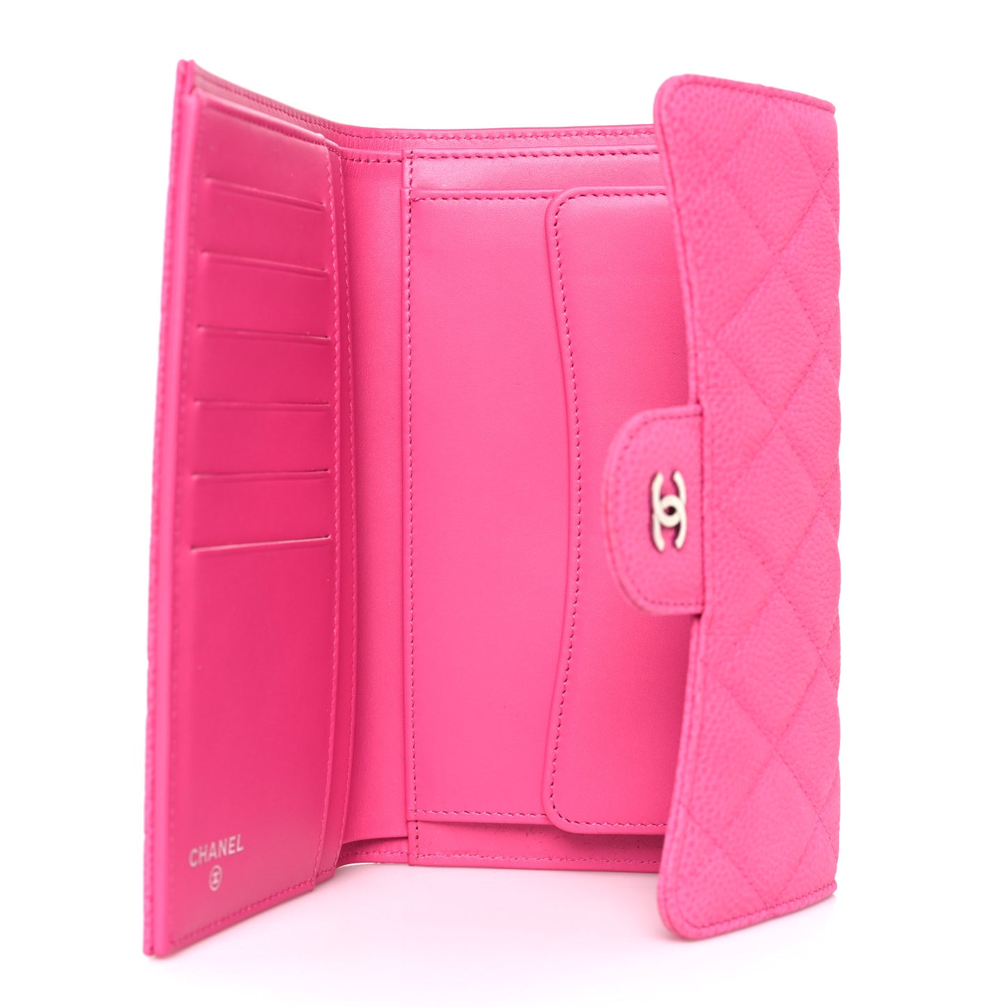 Caviar Quilted Large Flap Wallet Pink