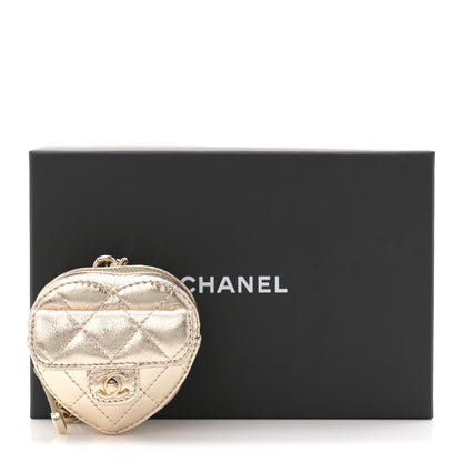 Chanel Metallic Lambskin Quilted CC In Love Mini Heart Bag Charm Gold 8 of 8