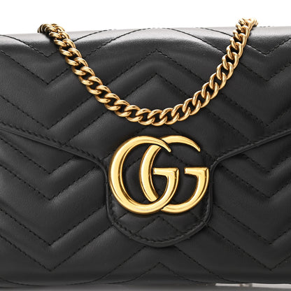 Gucci Calfskin Matelasse GG Marmont Chain Wallet Black 8 of 10