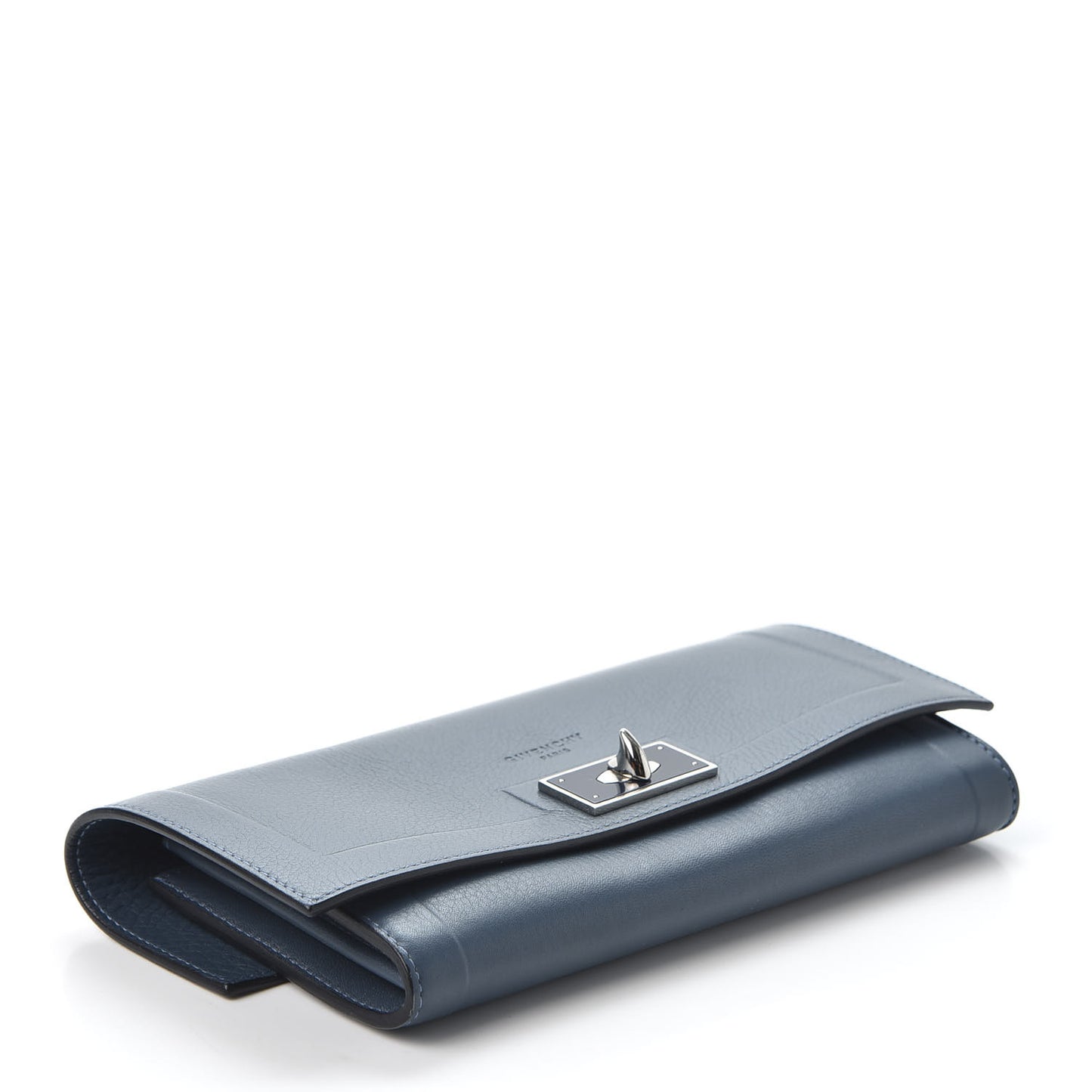 Grained Calfskin Shark Lock Long Flap Wallet Prussian Blue