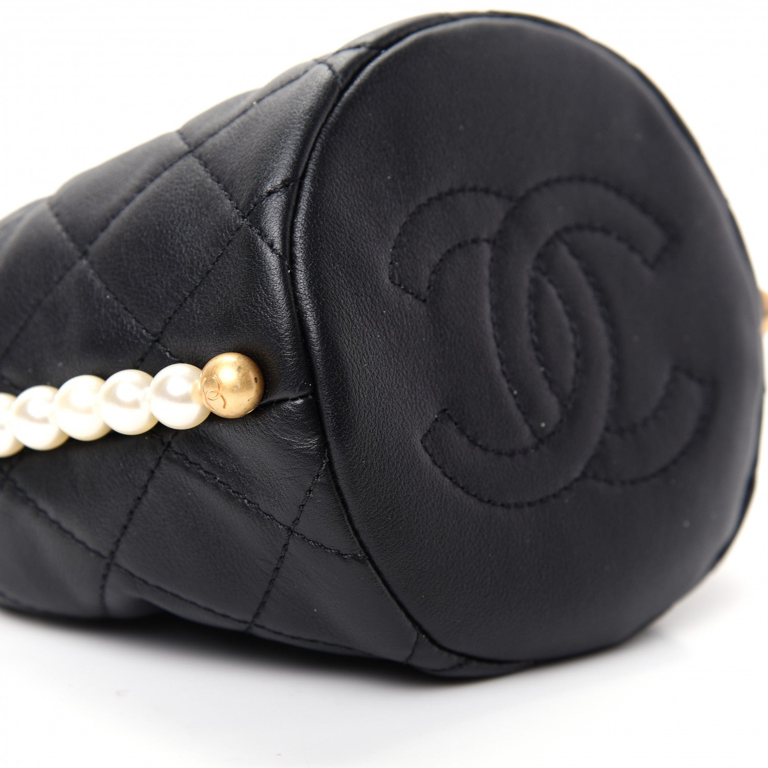 Chanel Calfskin Quilted Pearl Mini About Pearls Drawstring Bucket Bag Black 6 of 10