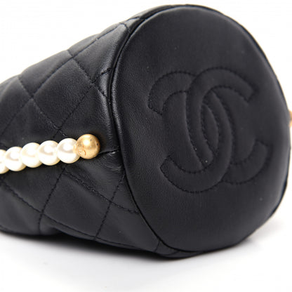 Chanel Calfskin Quilted Pearl Mini About Pearls Drawstring Bucket Bag Black 6 of 10