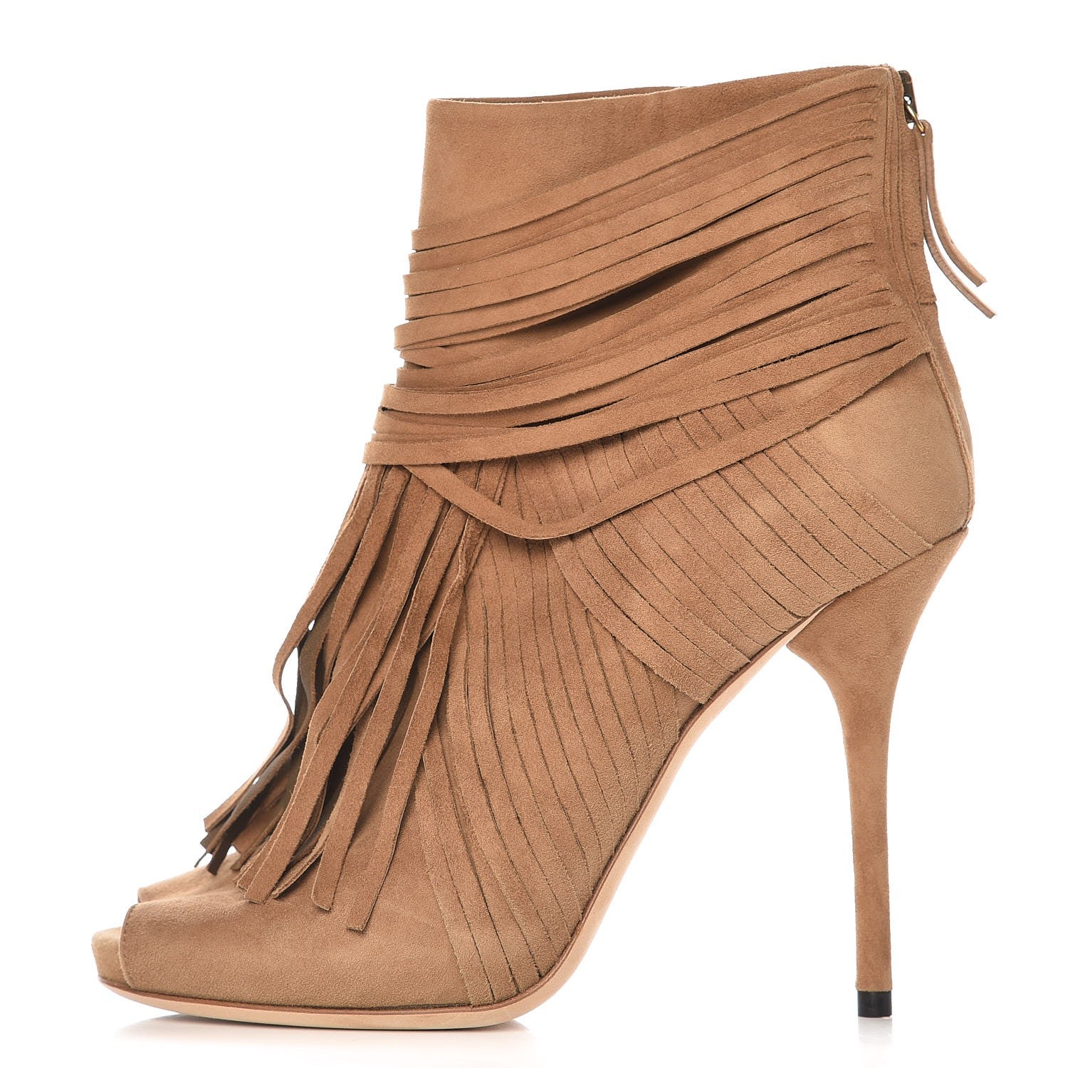 Gucci Suede Akerman Peep Toe Ankle Boots 36.5 Camel 1 of 9