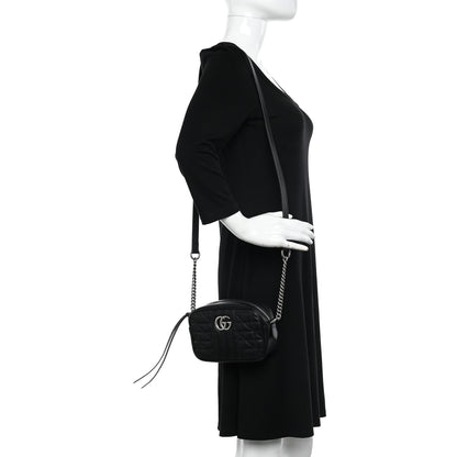 Gucci Calfskin Matelasse Aria Mini GG Marmont Chain Shoulder Bag Black 2 of 10