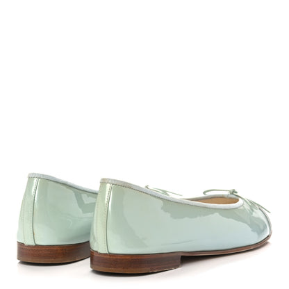Chanel Patent Cap Toe CC Ballerina Flats 39.5 Mint Green Grey 4 of 9