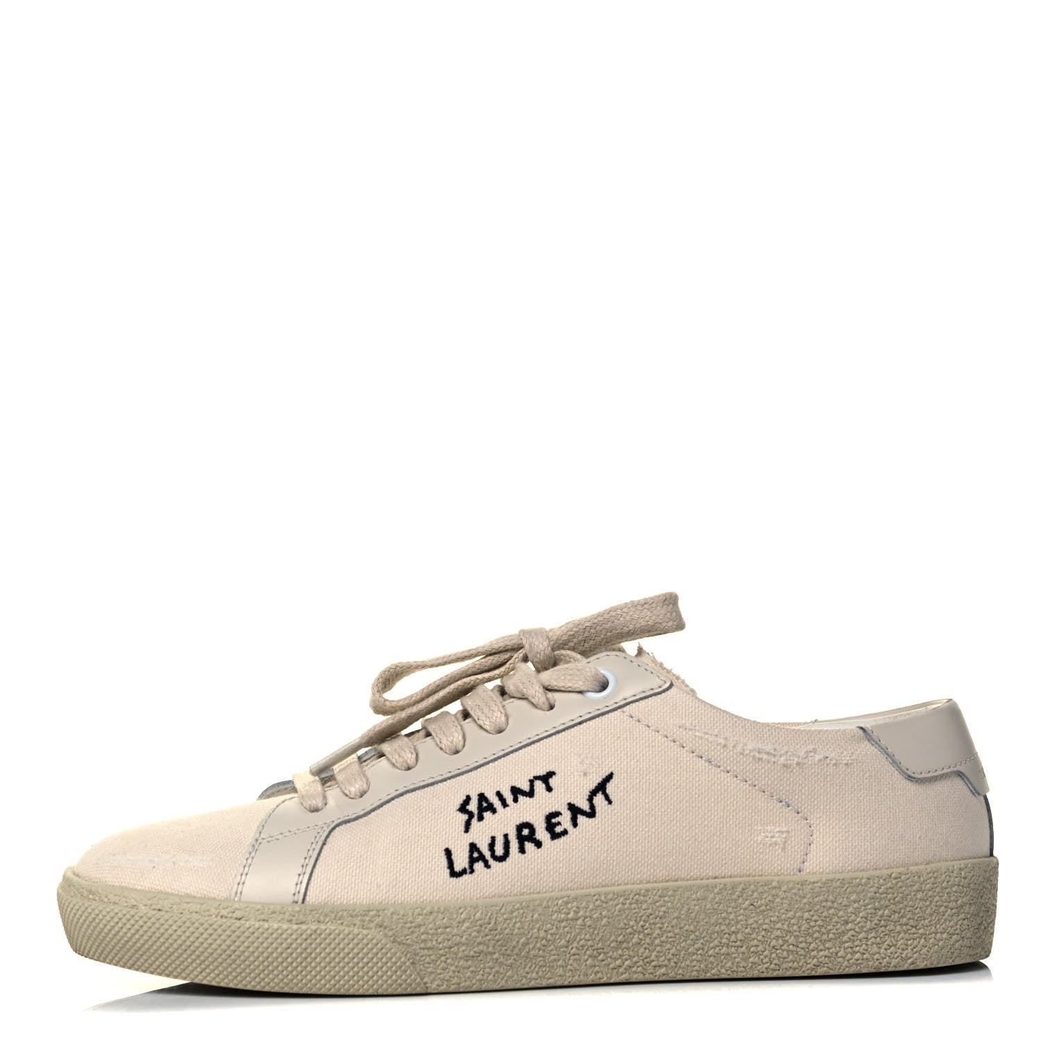 Saint Laurent Distressed Canvas Court Classic Sneakers 35.5 Panna 1 of 7