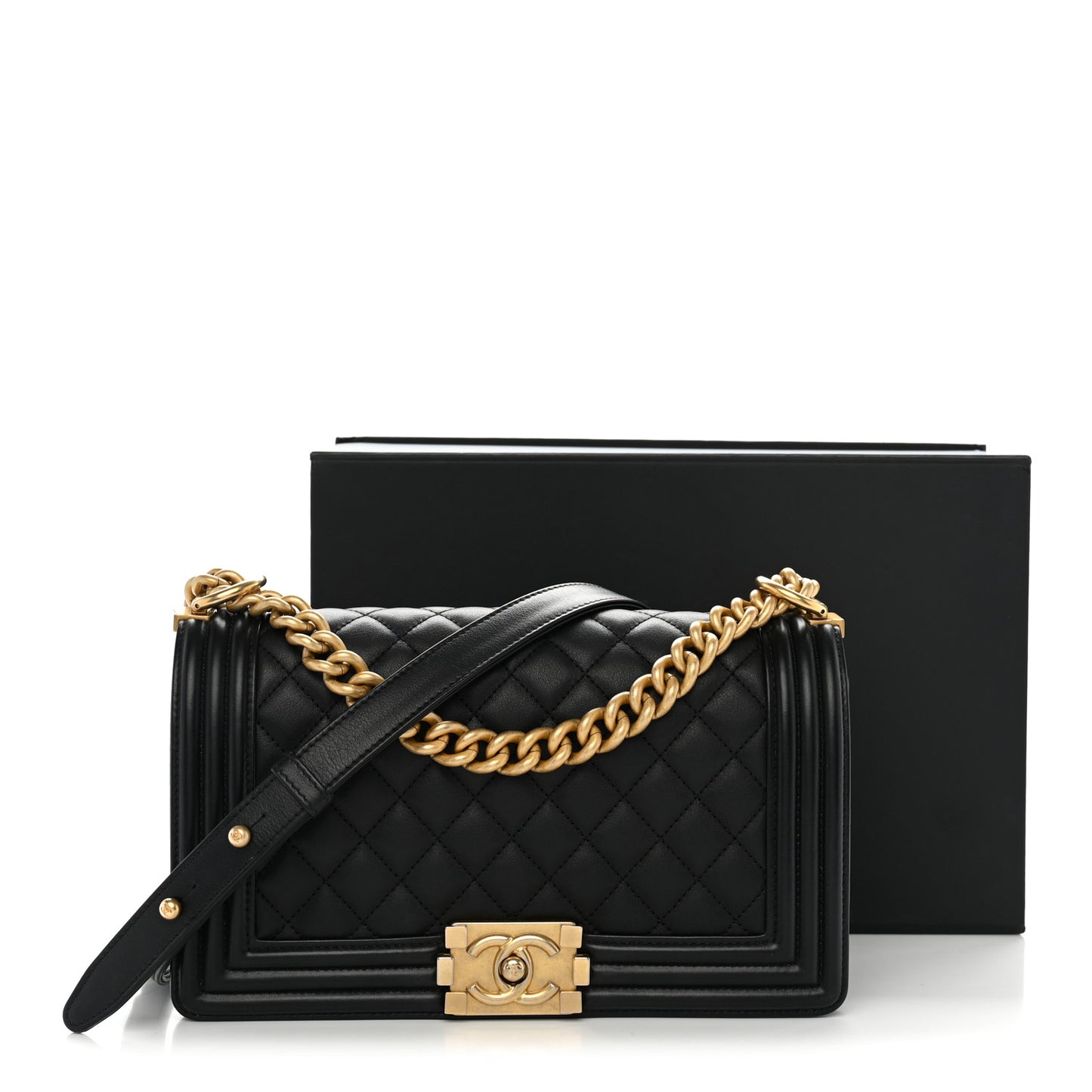 Calfskin Quilted Medium Boy Flap Black