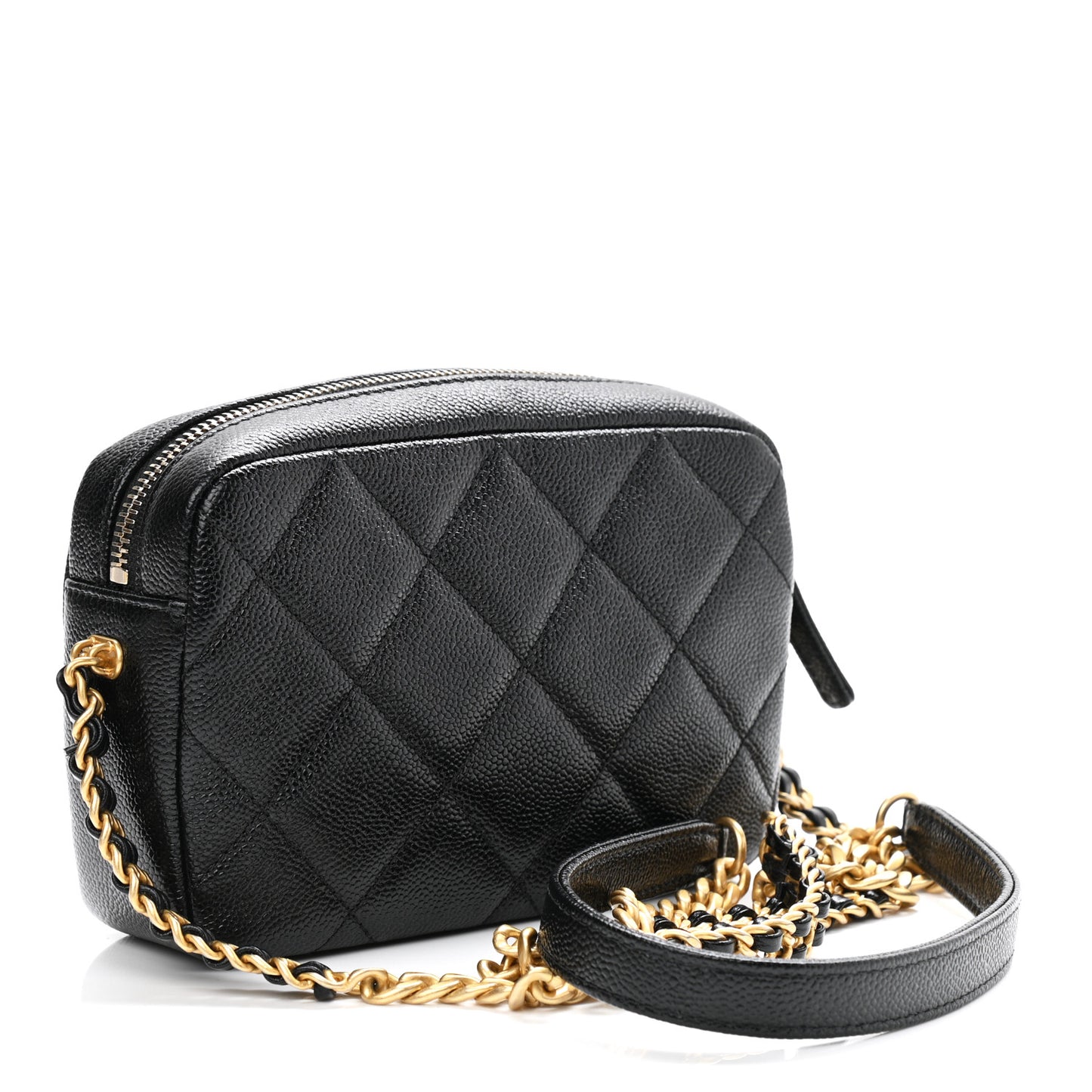 Shiny Caviar Quilted Chain Melody Camera Bag Black