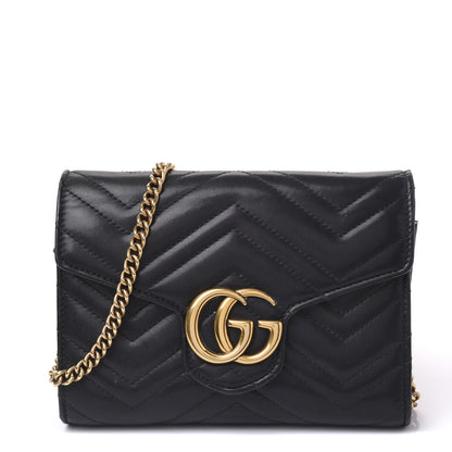 Gucci Calfskin Matelasse GG Marmont Chain Wallet Black 1 of 8