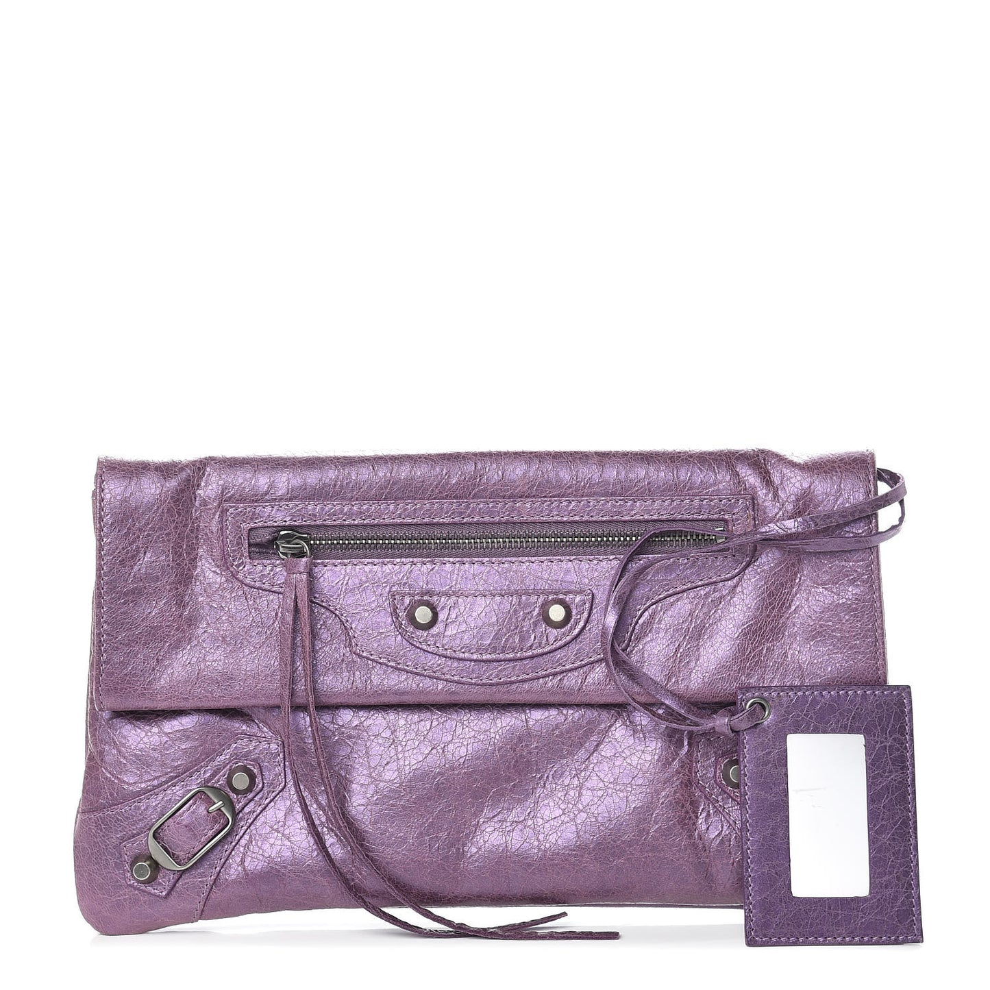Agneau Classic Hardware Envelope Clutch Metallic Purple