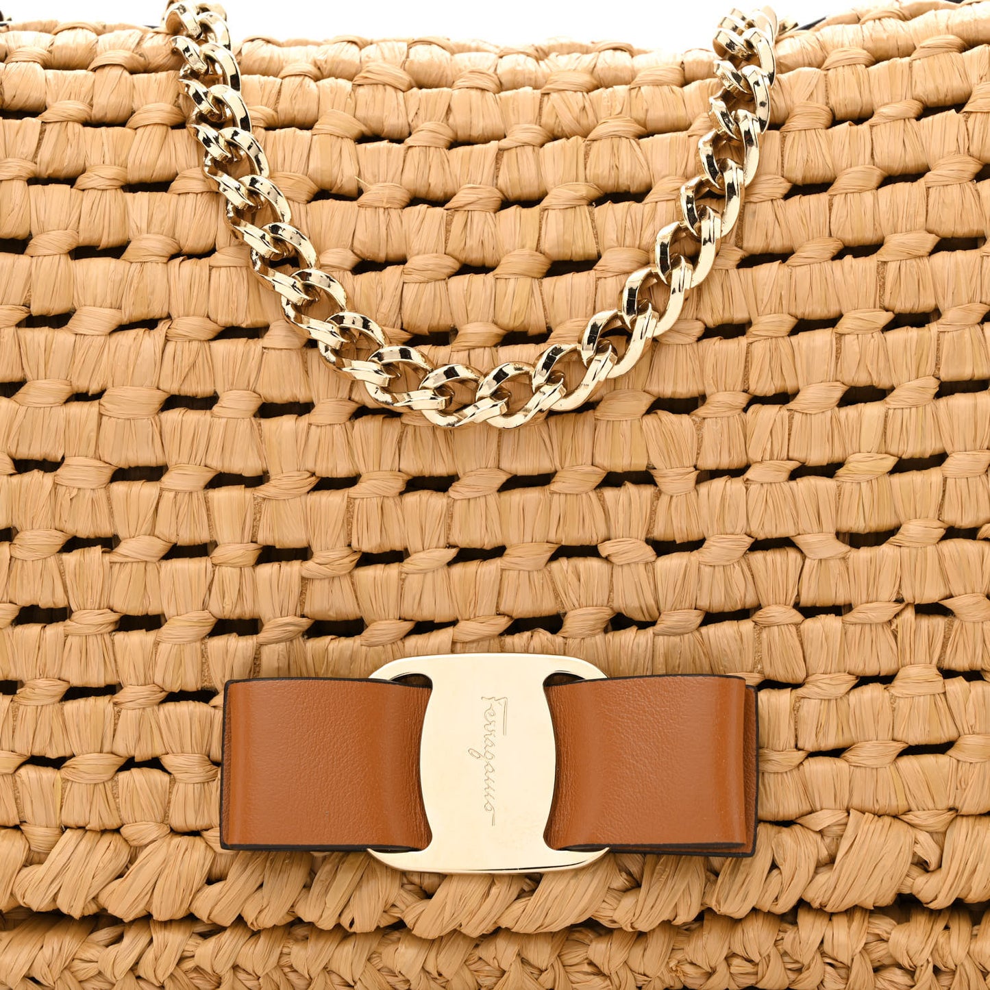Raffia Miss Vara Bow Chain Bag Natural