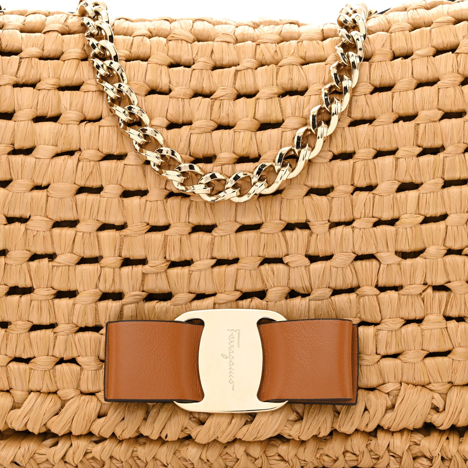 Salvatore Ferragamo Raffia Miss Vara Bow Chain Bag Natural 9 of 11