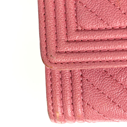 Chanel Caviar Chevron Quilted Boy Flap Card Holder Wallet Light Pink 12 of 14