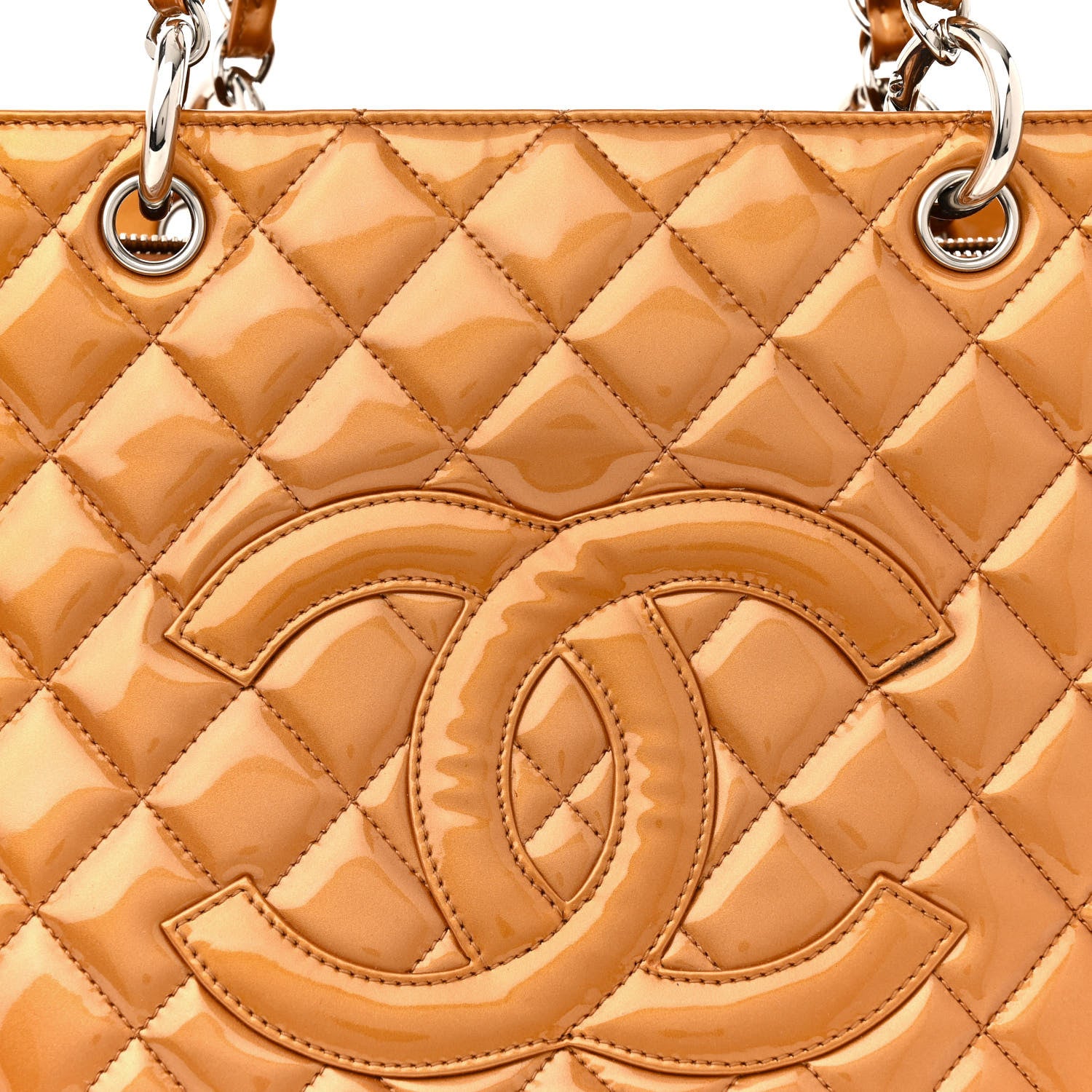 Chanel Metallic Patent Quilted Grand Shopping Tote GST Bronze 9 of 22