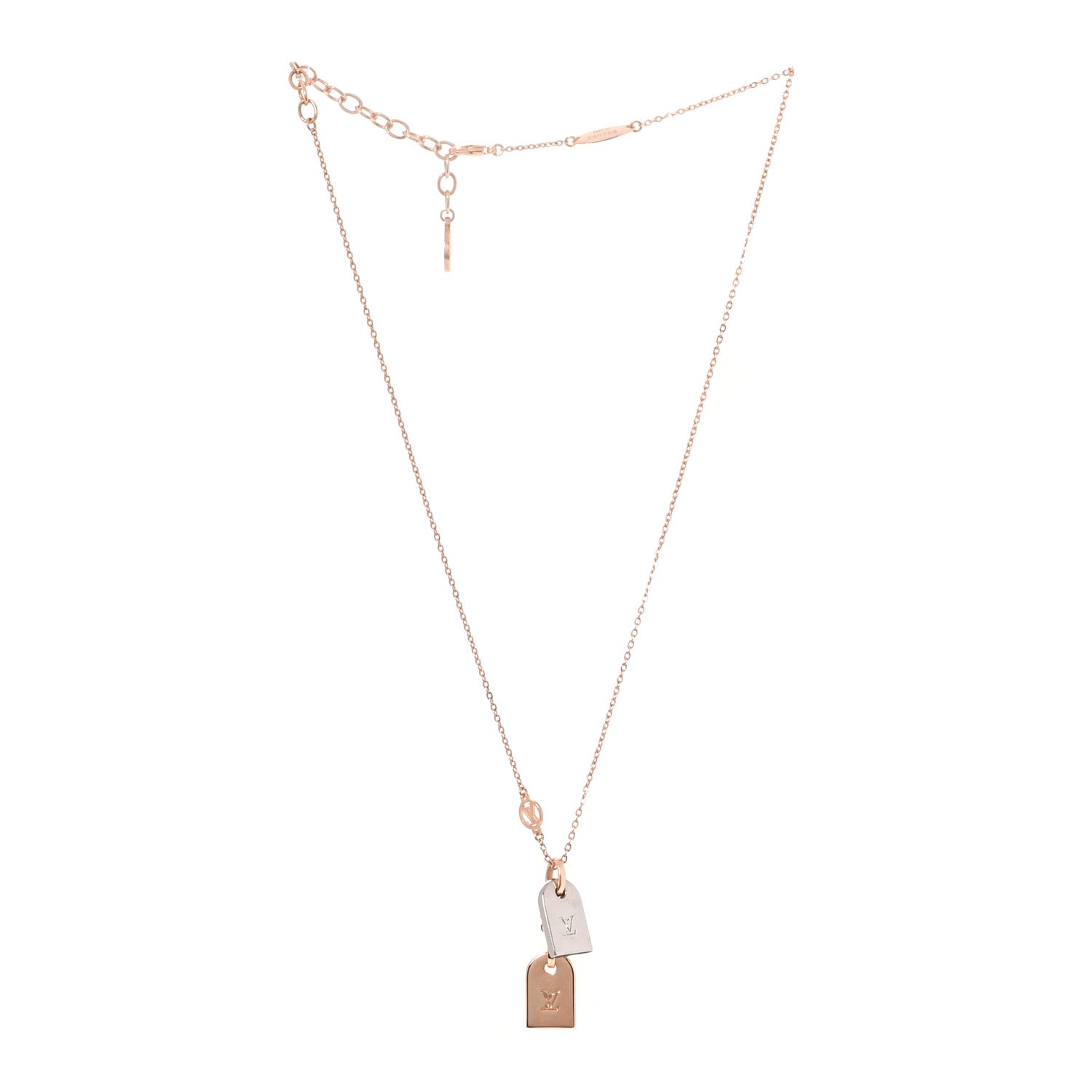 Louis Vuitton Crystal Precious Nanogram Name Tag Necklace Rose Gold Silver 3 of 6