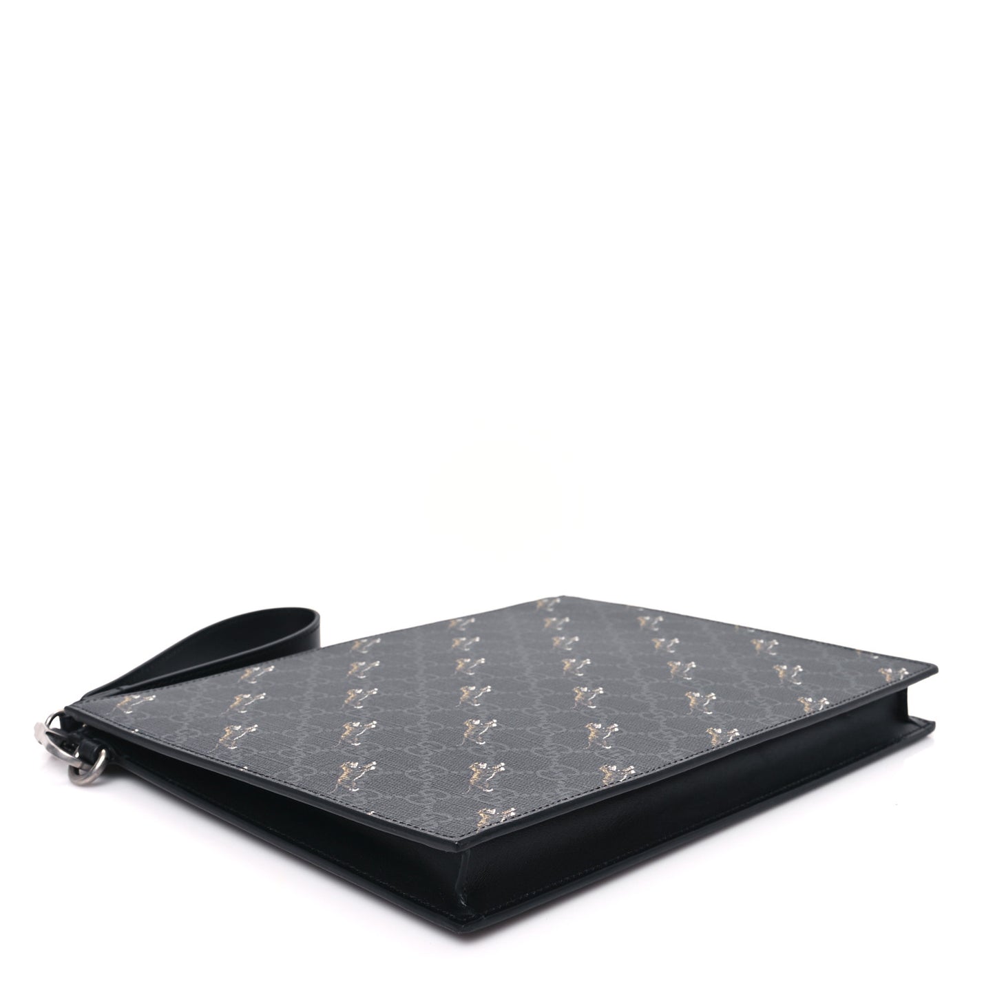 GG Supreme Monogram Tigers Zip Wristlet Pouch Black