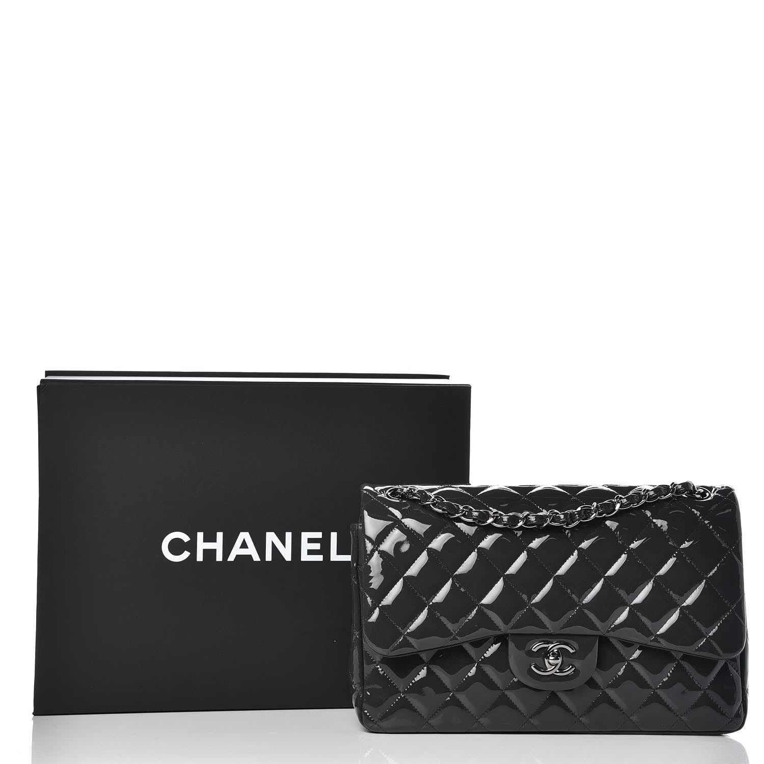 Chanel Patent Quilted Jumbo Double Flap Charcoal 8 of 8