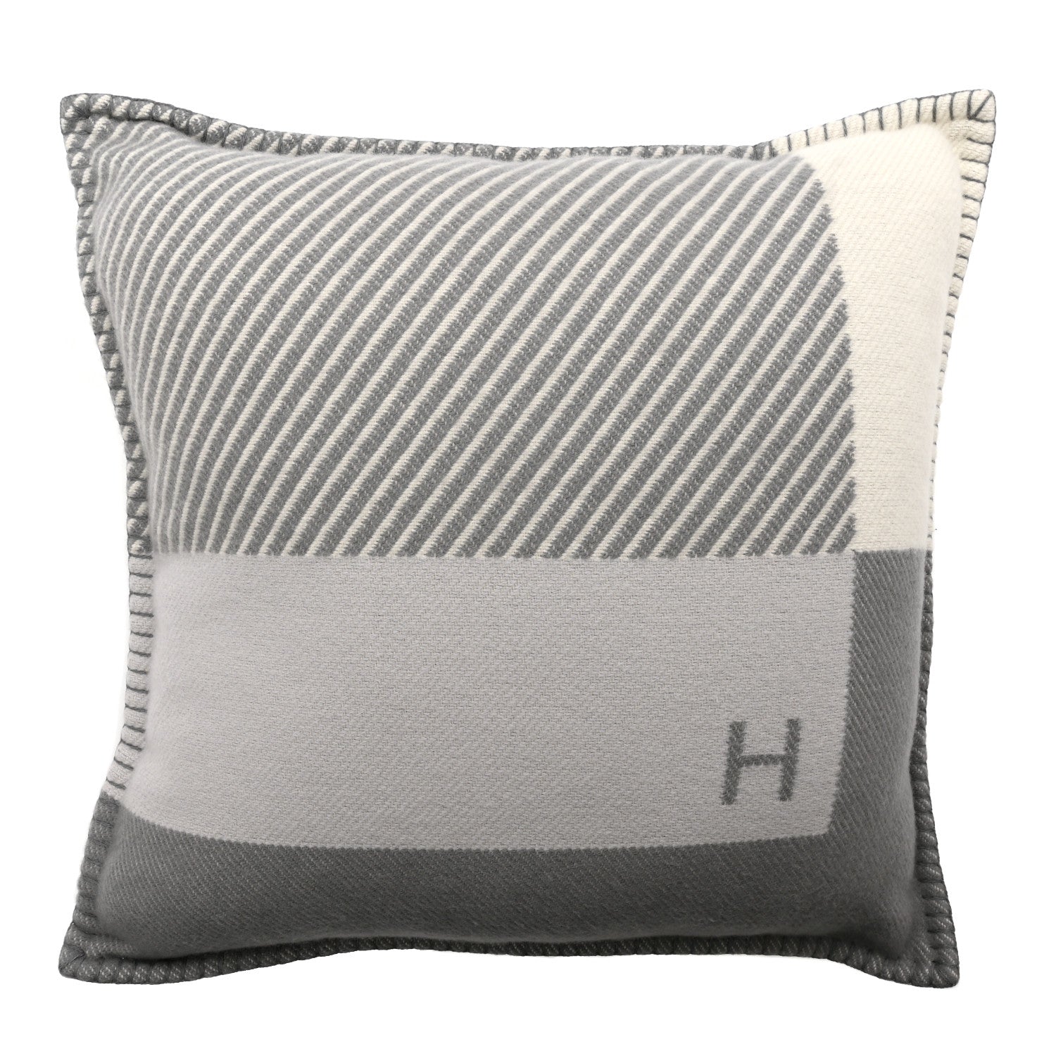 Hermes Wool Cashmere H Riviera Pillow Gris 1 of 3