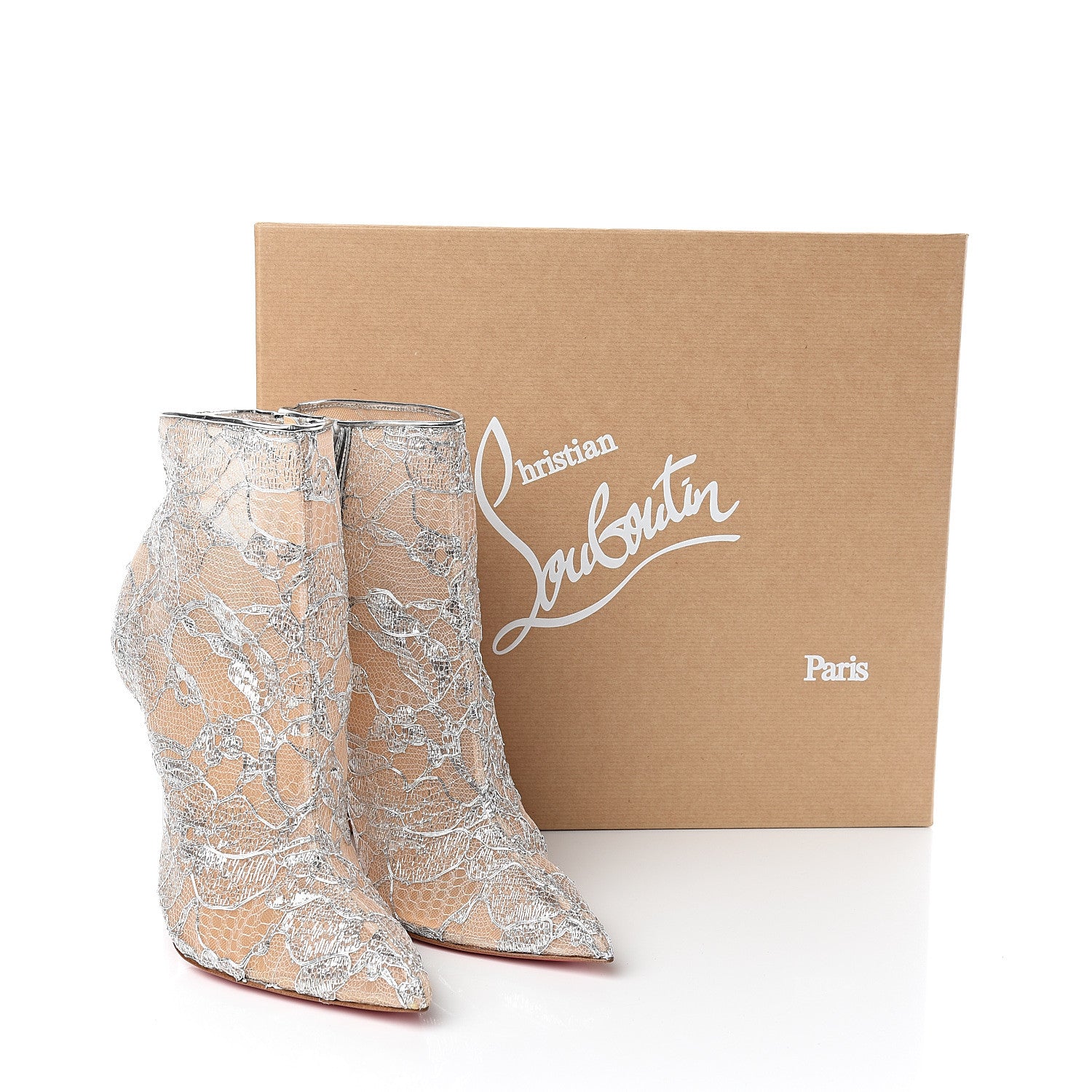 Christian Louboutin Lace Lurex Specchio Gipsybootie 100 Ankle Boots 39 Silver 8 of 8
