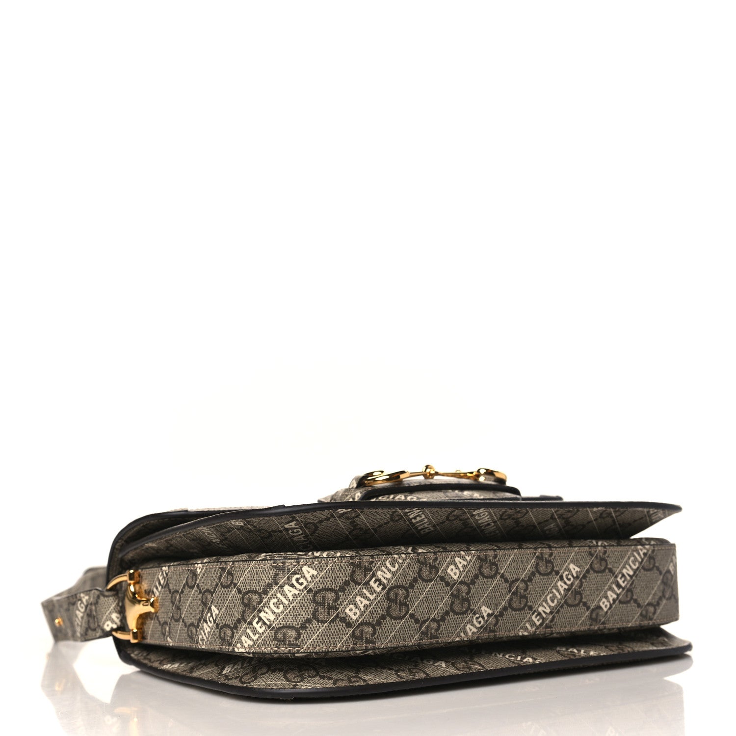Gucci X BALENCIAGA GG Supreme Monogram Logo Print Horsebit 1955 Shoulder Bag Beige Ebony 4 of 9