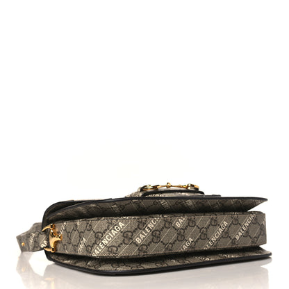 Gucci X BALENCIAGA GG Supreme Monogram Logo Print Horsebit 1955 Shoulder Bag Beige Ebony 4 of 9