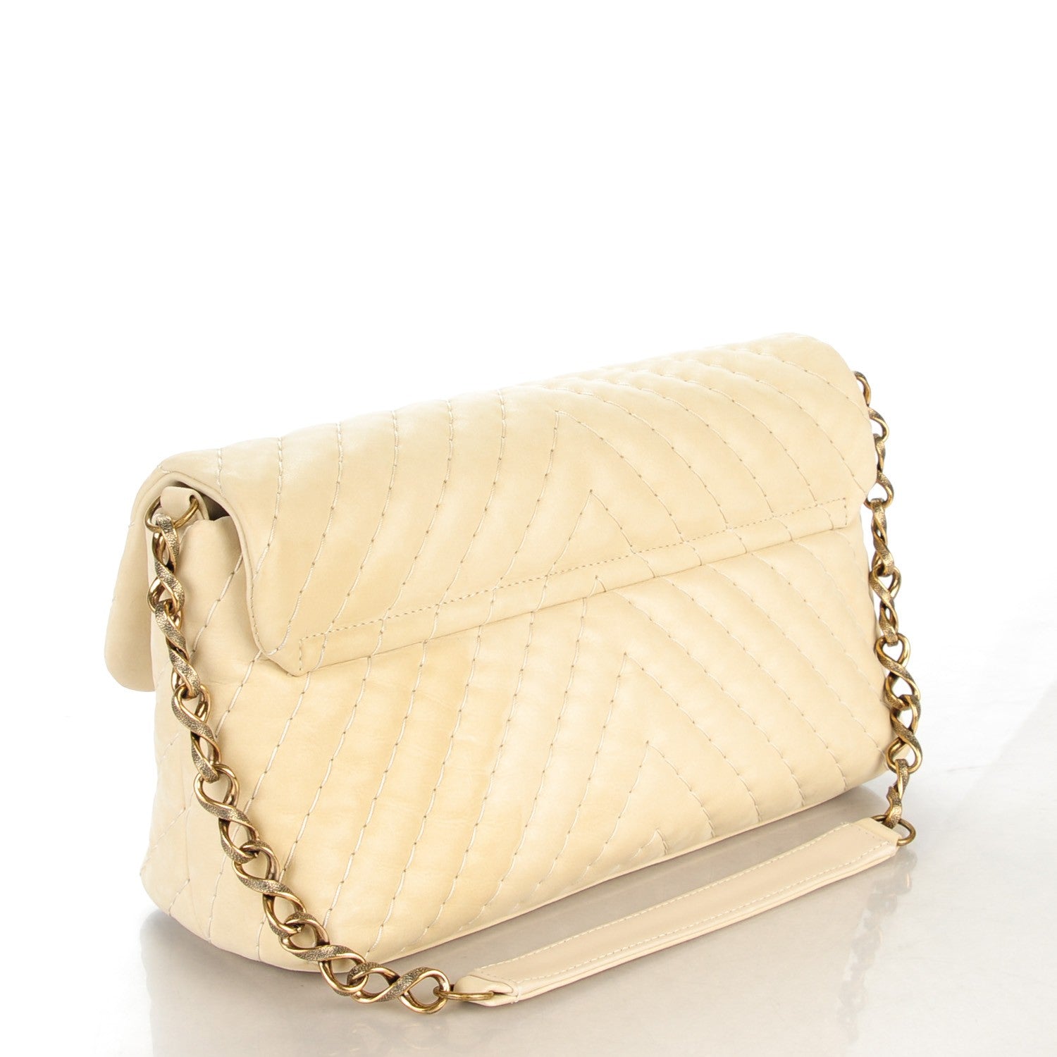 Chanel Iridescent Calfskin Surpique Chevron Jumbo Flap Light Beige 3 of 8