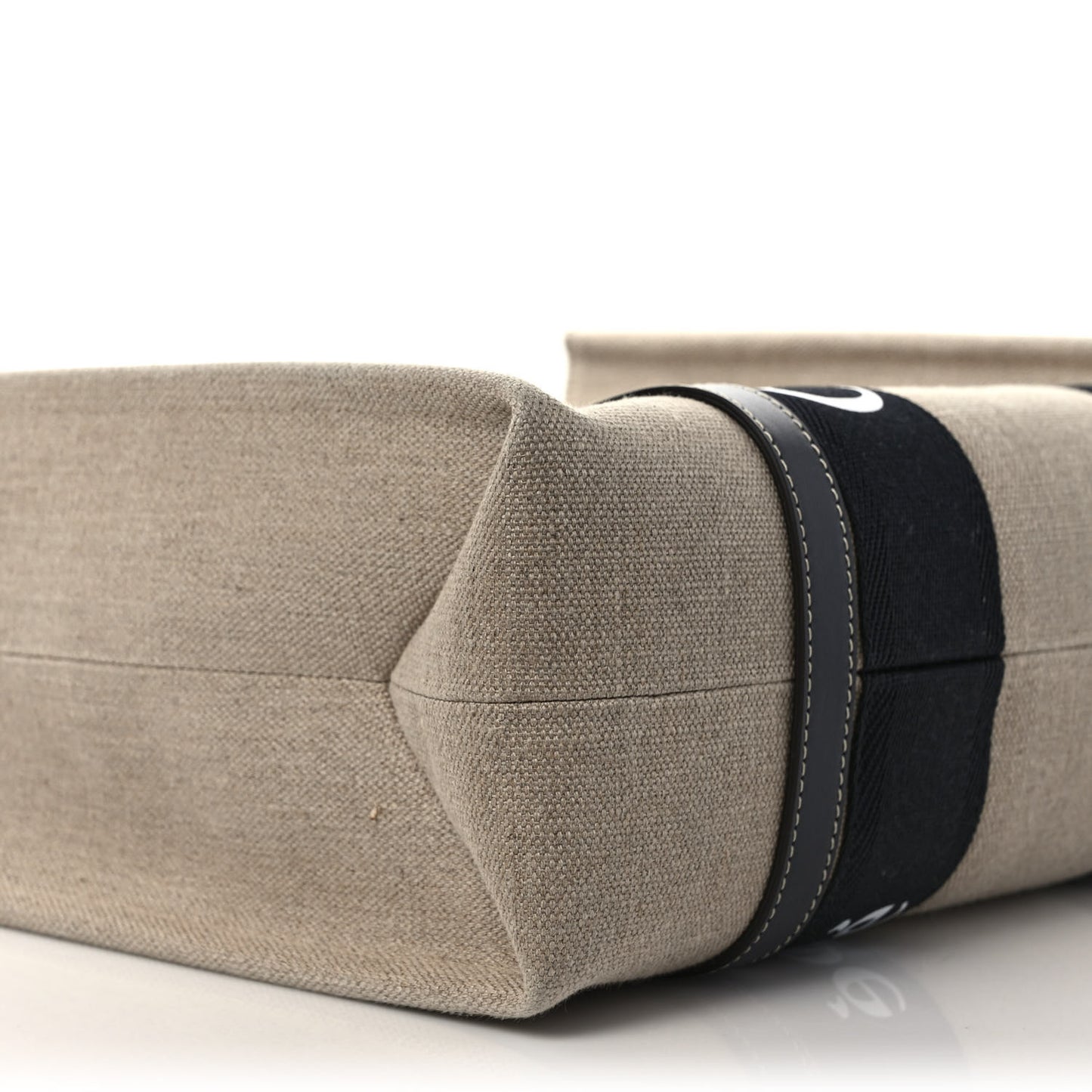 Linen Calfskin Medium Woody Ribbon Tote Black Blue