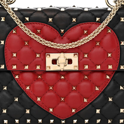 Valentino Garavani Nappa Quilted Medium Heart Rockstud Spike Shoulder Bag Black Red 8 of 11